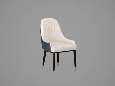 White And Navy Blue Dining Chair With Quilted Diamond Backrest Black Legs Gold Accents 3d model