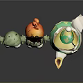 Cartoon Zombie Characters Three Funny Creatures In Green Orange Teapot Costumes