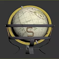 Vintage Globe With Yellow Ring Metal Stand And Geographic Map Details