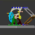 Colorful Mechanical Household Tool With Blue Wheel And Multicolored Structure On Gray Base