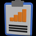 Clipboard with Blue Border Showing Yellow Bar Chart and Data Lines