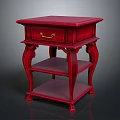 Red Classic Wooden Nightstand Furniture With Drawer And Two Shelves Design