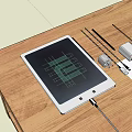 Modern Digital Tablet with Antennas Small Devices on Wooden Table and Graphic