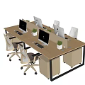 Modern Office Desk And Chair Set With Wooden Table Ergonomic Chairs And Computer Monitors