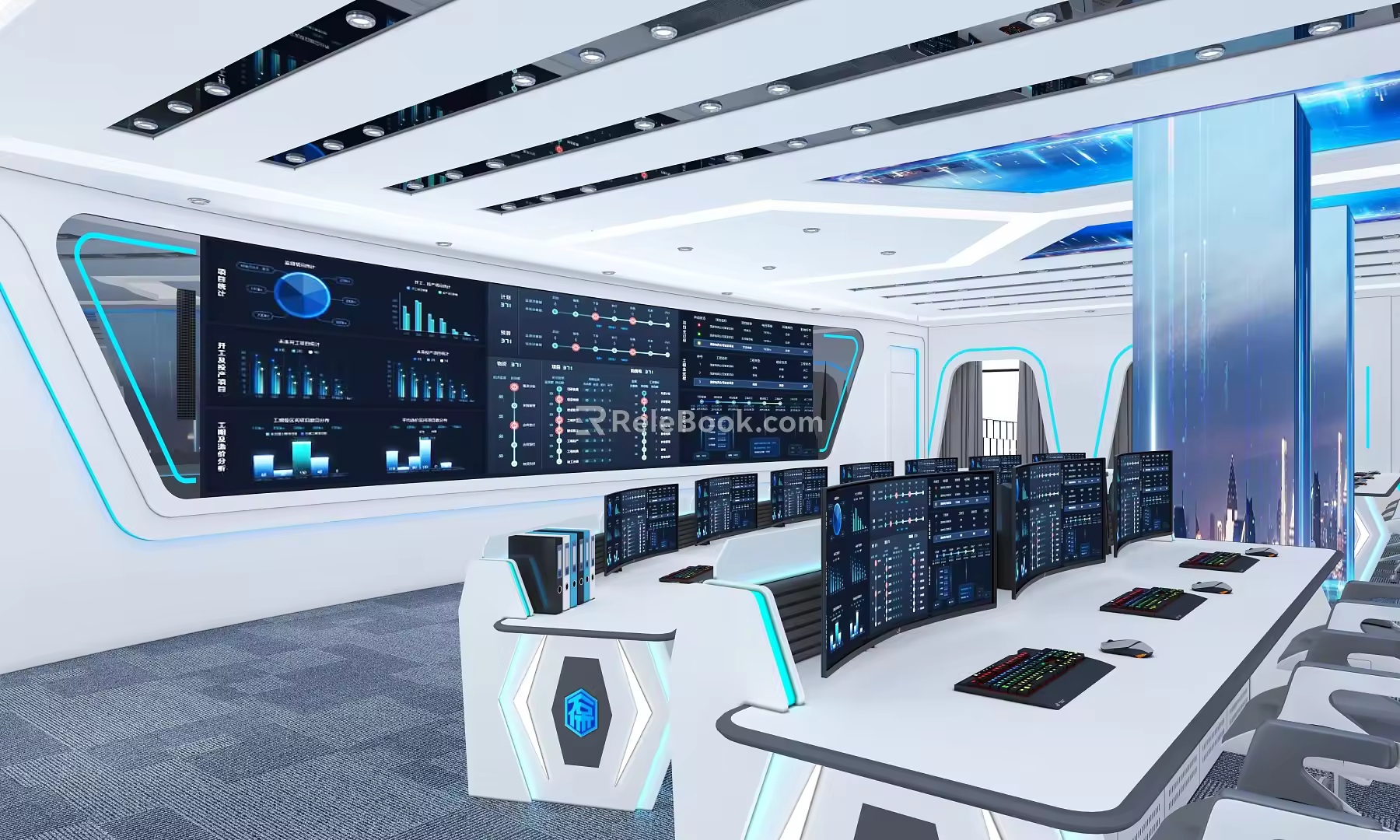 Dispatch Room Large Screen Monitoring Room Technology Hall Curved Surface Large Screen Dispatch Room Table and Chair Technology 3d model