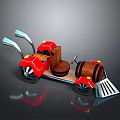 Red Cart Design With Wooden Barrel Seat Two Wheels And Metal Shovel