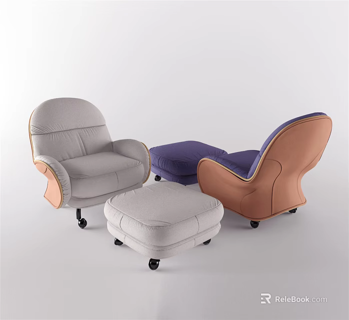 Modern Single Seater Sofa Design With Colored Ottoman Stools And Contemporary Style 3d model