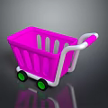 Pink Shopping Cart With Green Wheels White Handle And Reflective Surface
