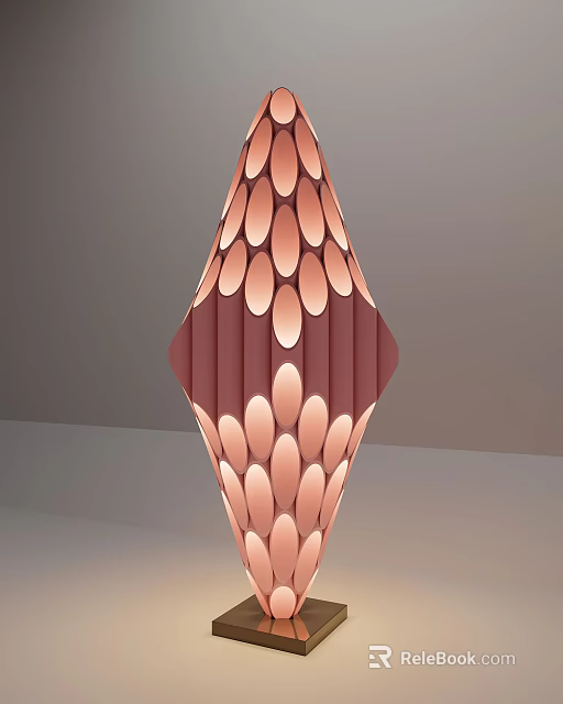 Modern Unique Shaped Floor Lamp with Oval Cutout Pattern and Warm Ambient Lighting 3d model