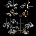 Modern Chandelier Design With Glass Globes And Gold Black Metal Rings