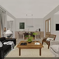 Cozy Warm Open Plan Living And Dining Room With Natural Wooden Furniture And Plant Decor