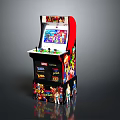 Classic Arcade Machine Featuring Colorful Screen Vibrant Graphics Control Panel And Joystick Buttons