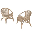 Two Rattan Outdoor Chairs Placed On Gray Floor With Beige Wall And Glass Door