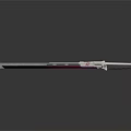 Futuristic Long Blade Weapon With Metallic Finish And Yellow Orange Accents