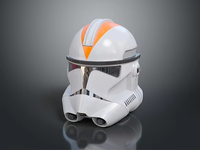 Military Weapon Helmet With White Body Orange Stripes And Transparent Visor For Combat Use 3d model