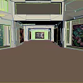 Art Gallery Interior Hallway With Colorful Paintings On Walls And Shiny Floor