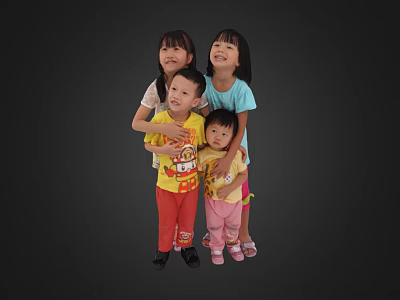 Happy Children Siblings Standing Together In Group Portrait With Smiles 3d model