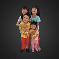 Happy Children Siblings Standing Together In Group Portrait With Smiles