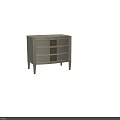 Modern Light Colored Nightstand With Three Drawers And Gold Handles Trim