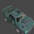 Green Cyberpunk Car With Neon Lights And Futuristic Modified Styling Design