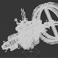 Sci fi Space Station With Large Circular Structure And Mechanics 3d model