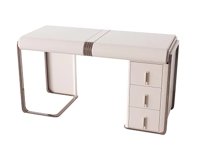 Modern White Desk With Metal Frame And Three Drawers Design 3d model