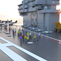 Naval Aircraft Carrier Sailing On Open Sea With Flight Deck And Military Gear