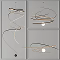 Modern Curved Spiral Pendant Light With Black Gold Lines And Round Bulb Design