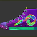 Colorful High-top Sneakers Featuring Spiral Pattern Purple Upper Green Sole And Yellow Lining