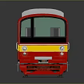 Modern Silver Train With Red Front Two Carriages Colorful Stripes On Rail Tracks