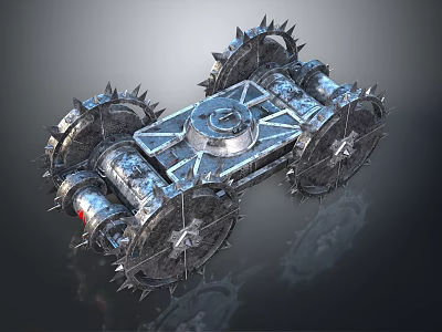 Armored Military Vehicle With Spiked Wheels And Metallic Reinforced Design 3d model
