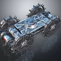 Armored Military Vehicle With Spiked Wheels And Metallic Reinforced Design