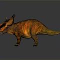 Realistic 3D Rendered Dinosaur Model With Orange Yellow Skin And Horns