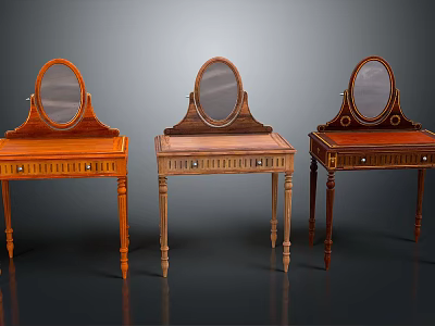 Classic Three Wooden Vanities With Round Mirrors Drawers And Carved Legs 3d model