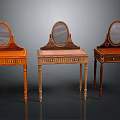 Classic Three Wooden Vanities With Round Mirrors Drawers And Carved Legs