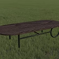 Dark Brown Woven Oval Coffee Table With Black Curved Metal Legs In Grass