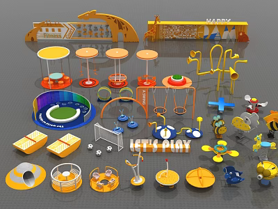 Fun Interactive Playground Equipment With Vibrant Colors Climbing Structures Spinning Elements And Games 3d model