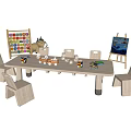 Wooden Children's Table with Chairs Building Blocks Toys and Easel in Kids Activity Space