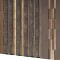 Modern Wall Design With Wooden Vertical Strips Metal Accents And Marble Panels