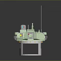 Green Tank Turret Weapon with Long Barrel Antenna and Metal Base on Dark Background