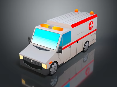 Ambulance Vehicle With Red Cross Symbol White Body And Roof Emergency Lights 3d model