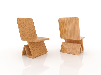 Two Modern Wooden Leisure Chairs With Unique Geometric Base And Textured Surface 3d model