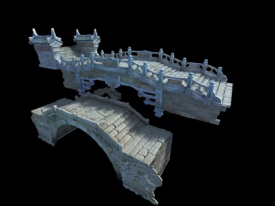 Traditional Chinese Stone Bridges With Carved Railings And Arch Structures 3d model