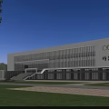 Modern White Sports Gymnasium With Olympic Rings Logo Glass Windows And Grass Area