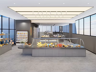 Modern Dessert Shop Interior With Bright Lighting Large Windows Glass Display Cases And Fresh Desserts 3d model
