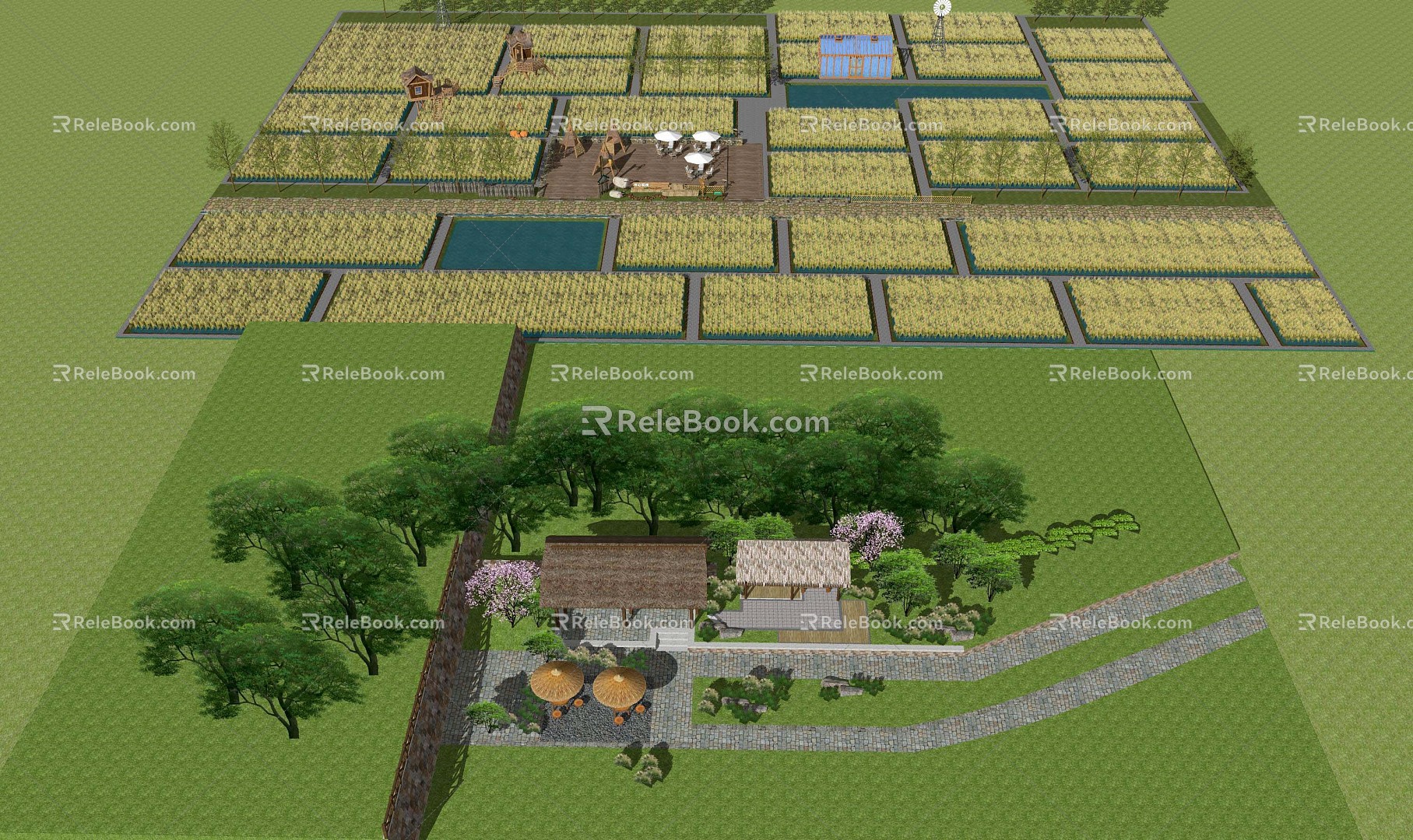 Modern Paddy Field Beautiful Countryside Folk Culture Square Community Garden New Countryside Homestay Fitness Activity Park Landscape model