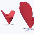 Stylish Red Heart Shaped Leisure Chair With Curved Back And Metal Cross Base