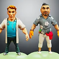 Cartoon Doctor In White Coat With Stethoscope And Chef In Floral Shirt With Yellow Gloves