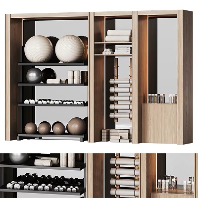 Modern Minimalist Wooden Storage Shelving Unit With Decorative Balls Books And Boxes 3d model