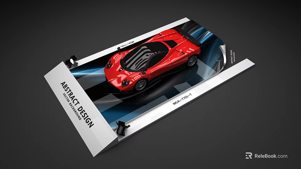 Display Shelf With Red Sports Car Model On Abstract Design Background 3d model 